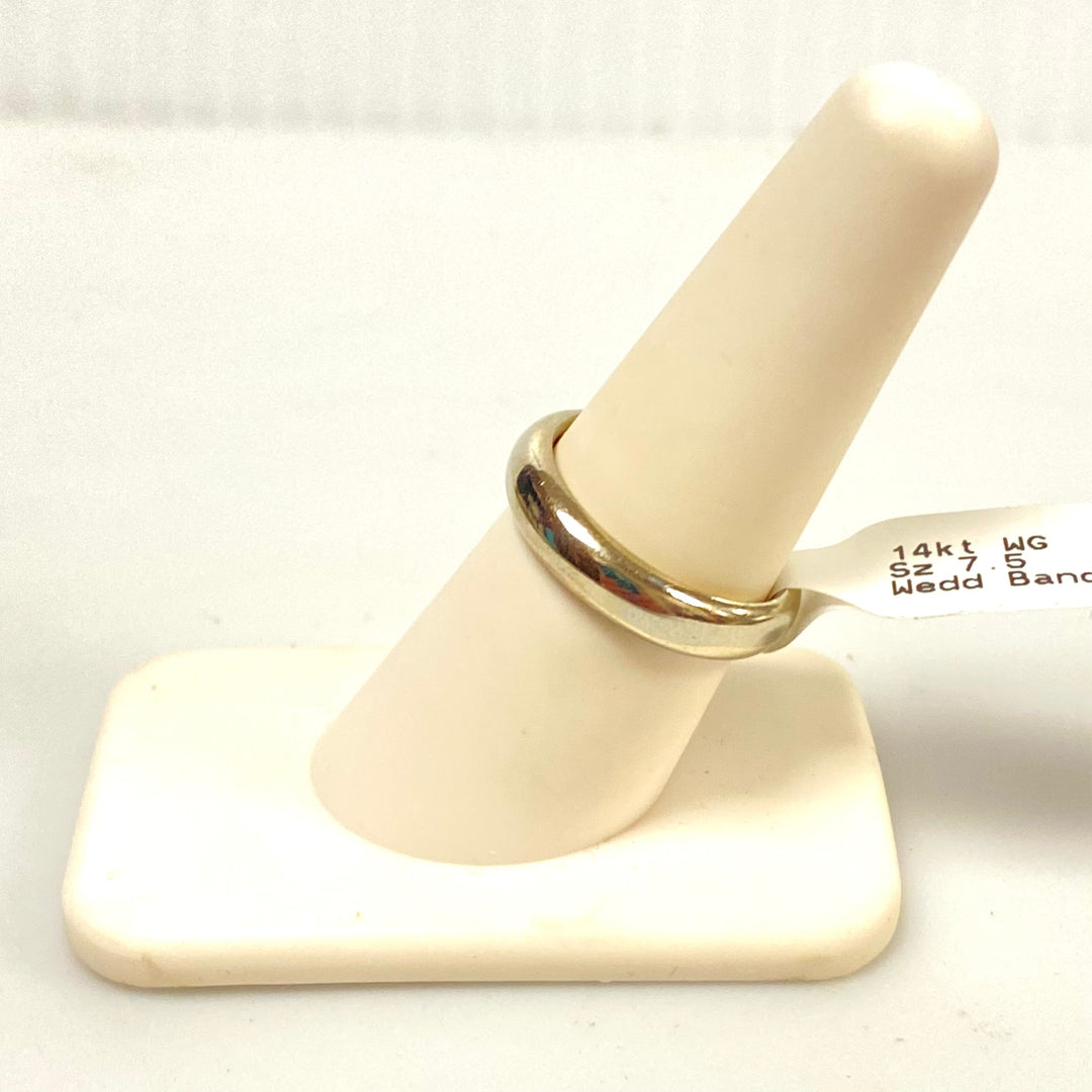v143 Vintage 14K White Gold 4mm wide Classic Style Wedding Band Ring Size 7.5