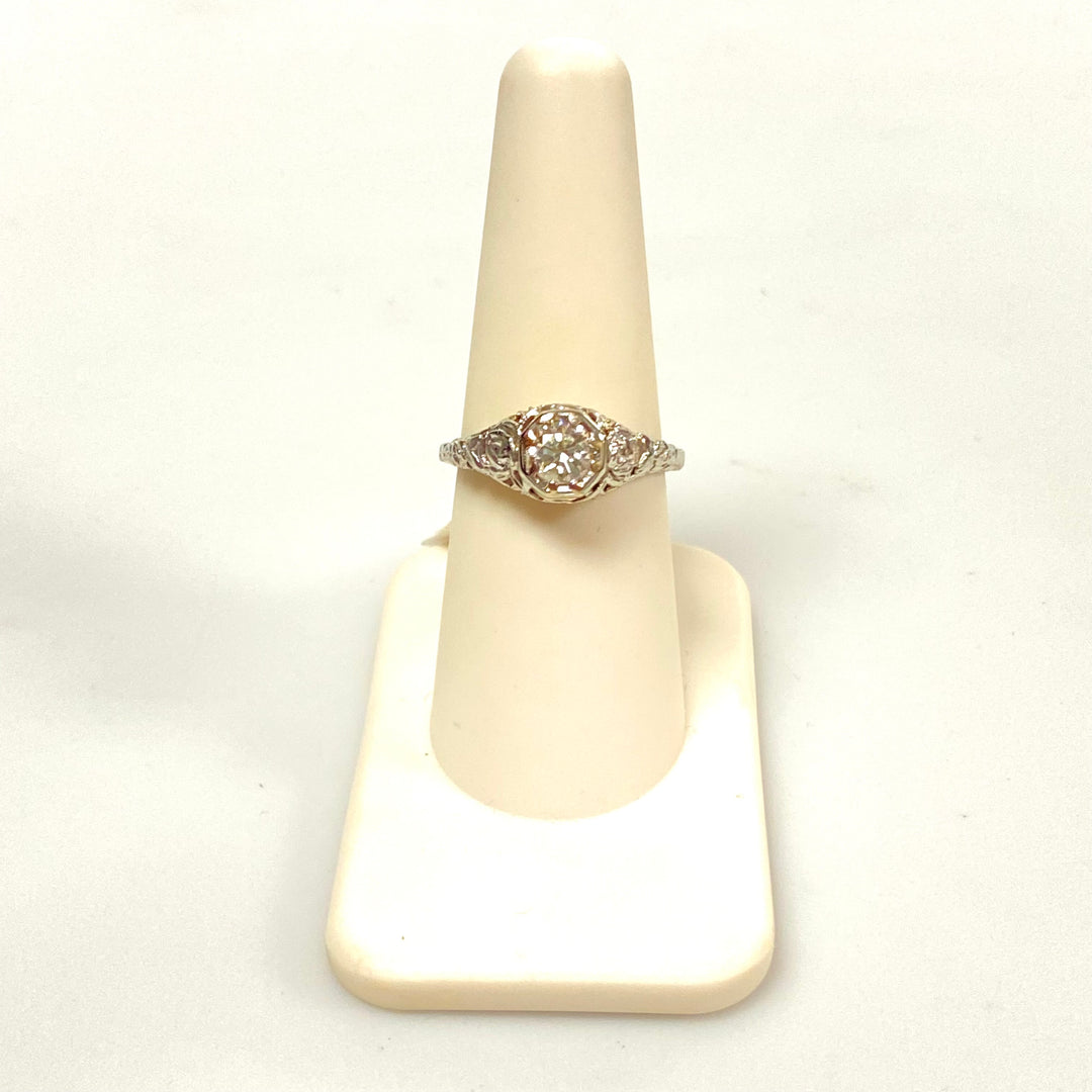 v146 Vintage Classic 14K White Gold 1/2cts White Diamond Engagement Ring Sz 7.25