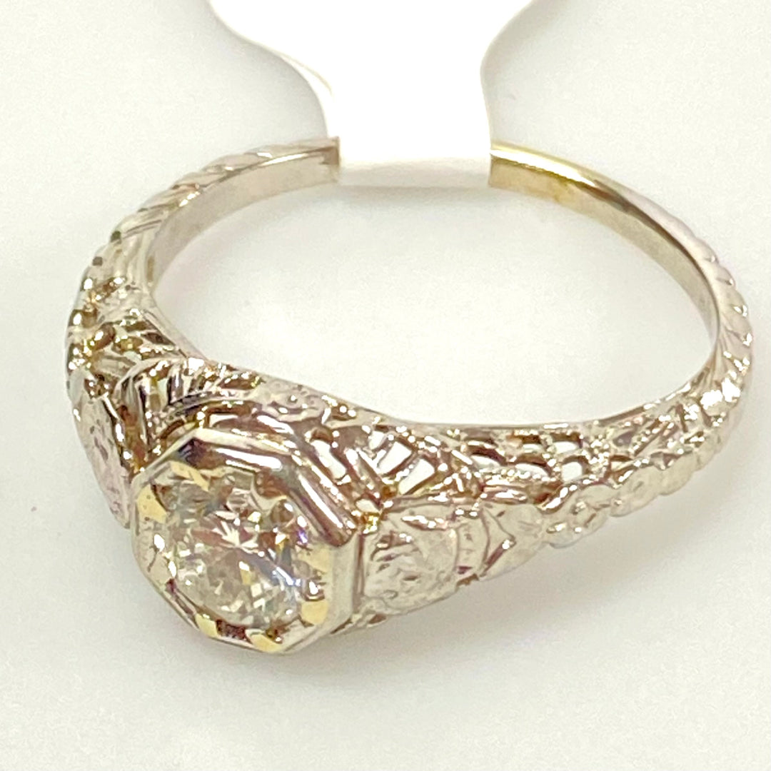 v146 Vintage Classic 14K White Gold 1/2cts White Diamond Engagement Ring Sz 7.25