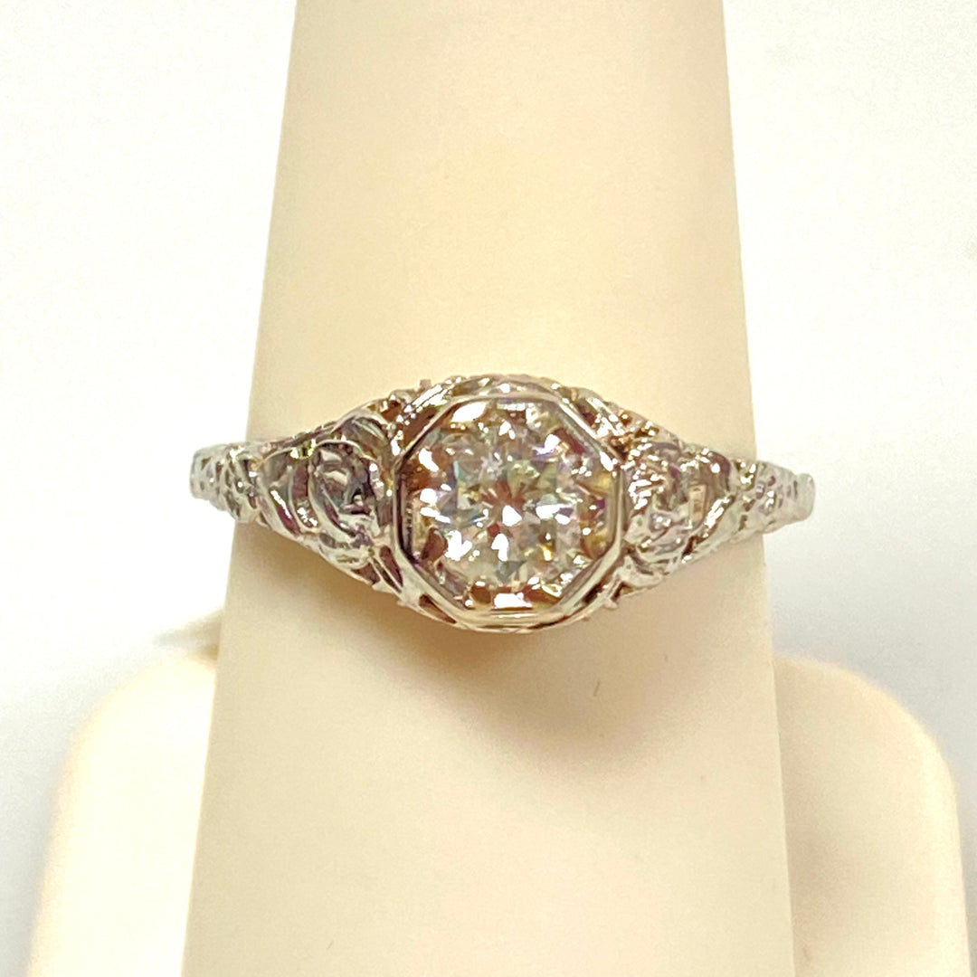 v146 Vintage Classic 14K White Gold 1/2cts White Diamond Engagement Ring Sz 7.25