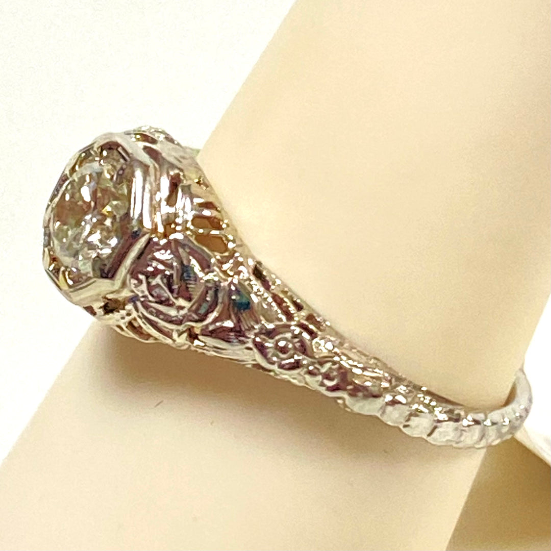 v146 Vintage Classic 14K White Gold 1/2cts White Diamond Engagement Ring Sz 7.25