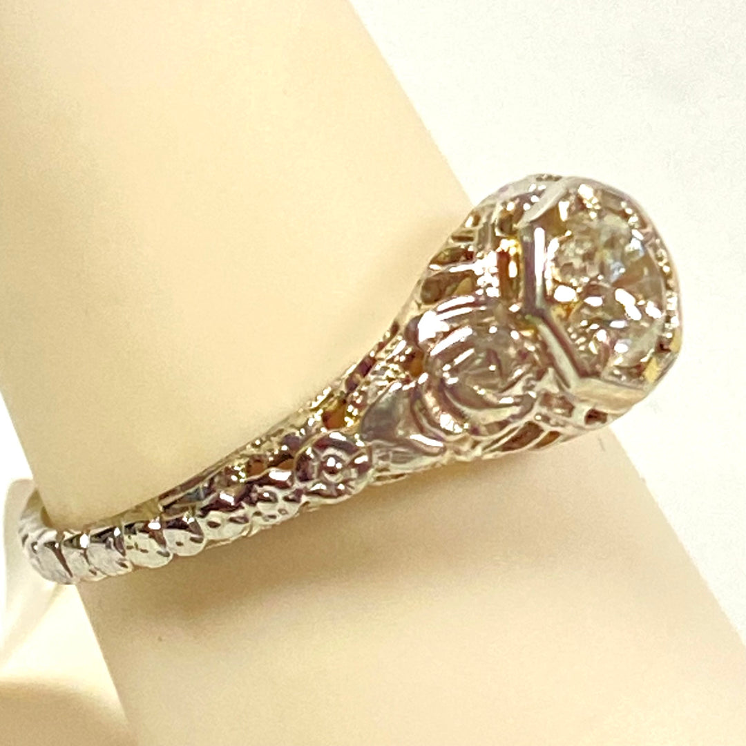 v146 Vintage Classic 14K White Gold 1/2cts White Diamond Engagement Ring Sz 7.25