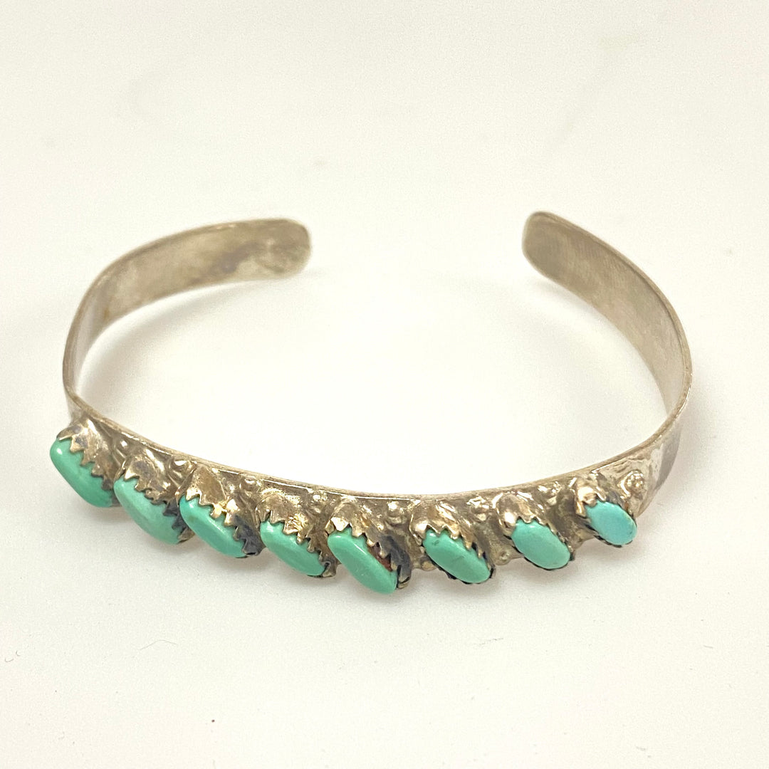 v151 Vintage Sterling Silver Turquoise Open Cuff Style Bracelet Child Size