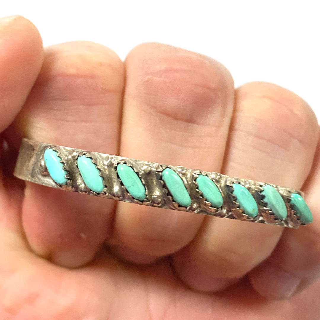 v151 Vintage Sterling Silver Turquoise Open Cuff Style Bracelet Child Size