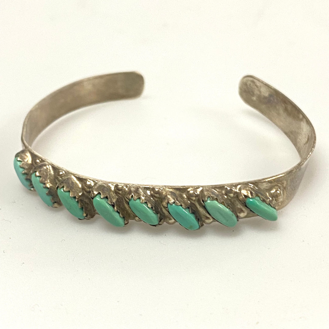 v151 Vintage Sterling Silver Turquoise Open Cuff Style Bracelet Child Size