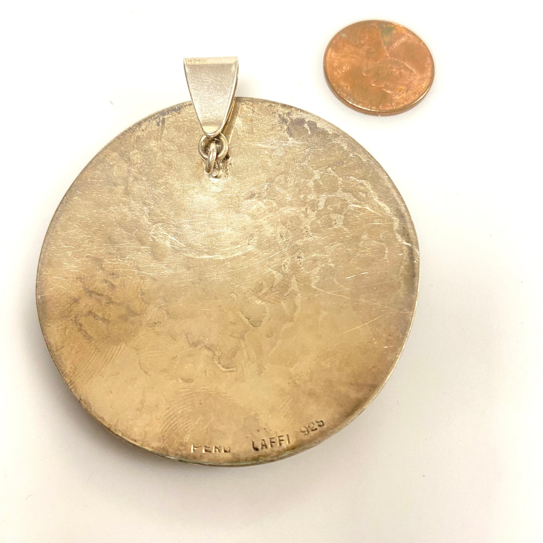 v152 Vintage Sterling Laffi Peruvian Inca Heron Bird Hammered Style Collectors Pendant