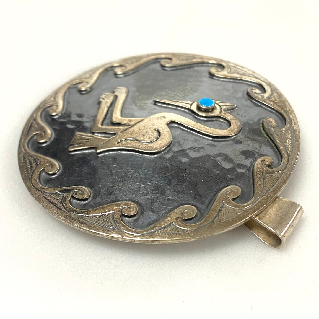 v152 Vintage Sterling Laffi Peruvian Inca Heron Bird Hammered Style Collectors Pendant