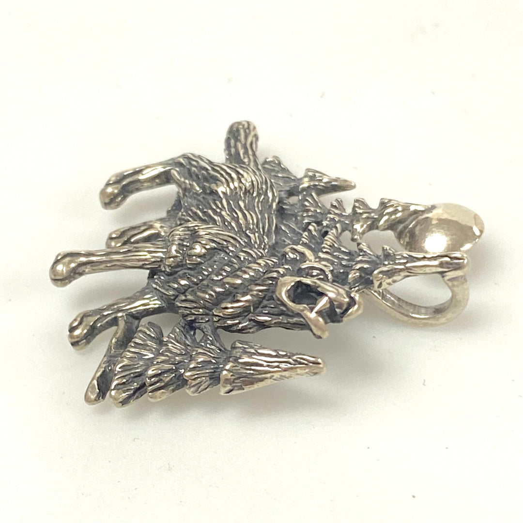 v154 Vintage Sterling Silver Howling Wolf Pendant Kabana Pendant Charm
