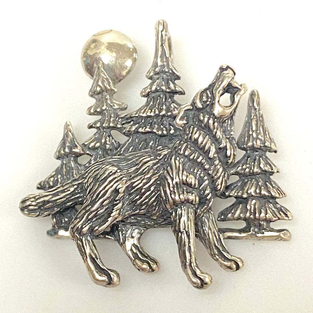 v154 Vintage Sterling Silver Howling Wolf Pendant Kabana Pendant Charm