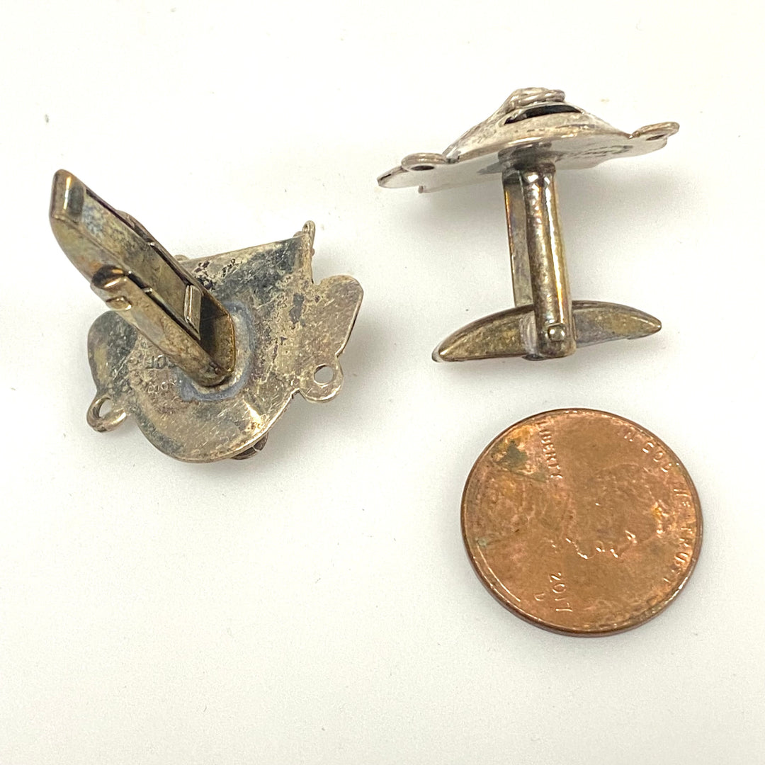 v155 Vintage Aztec/Mayan Warrior God Face Mask Sterling Silver 925 Cufflinks Set