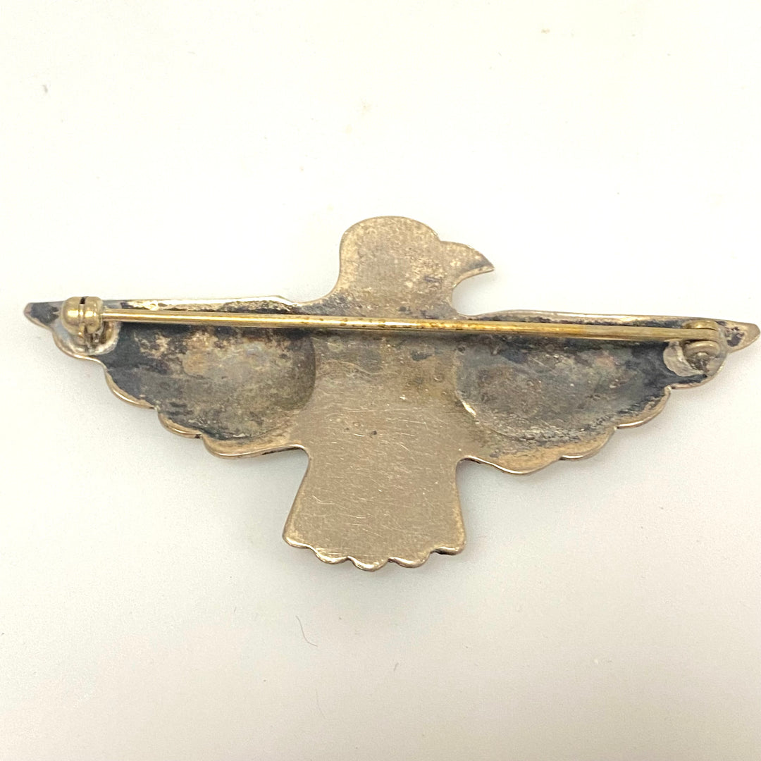 v156 Antique Navajo Thunderbird Turquoise Pin Brooch Vintage Native American