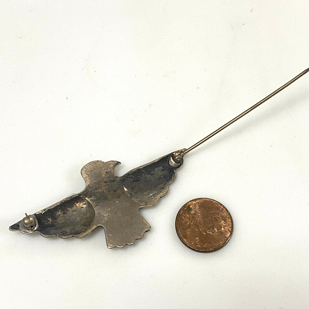 v156 Antique Navajo Thunderbird Turquoise Pin Brooch Vintage Native American