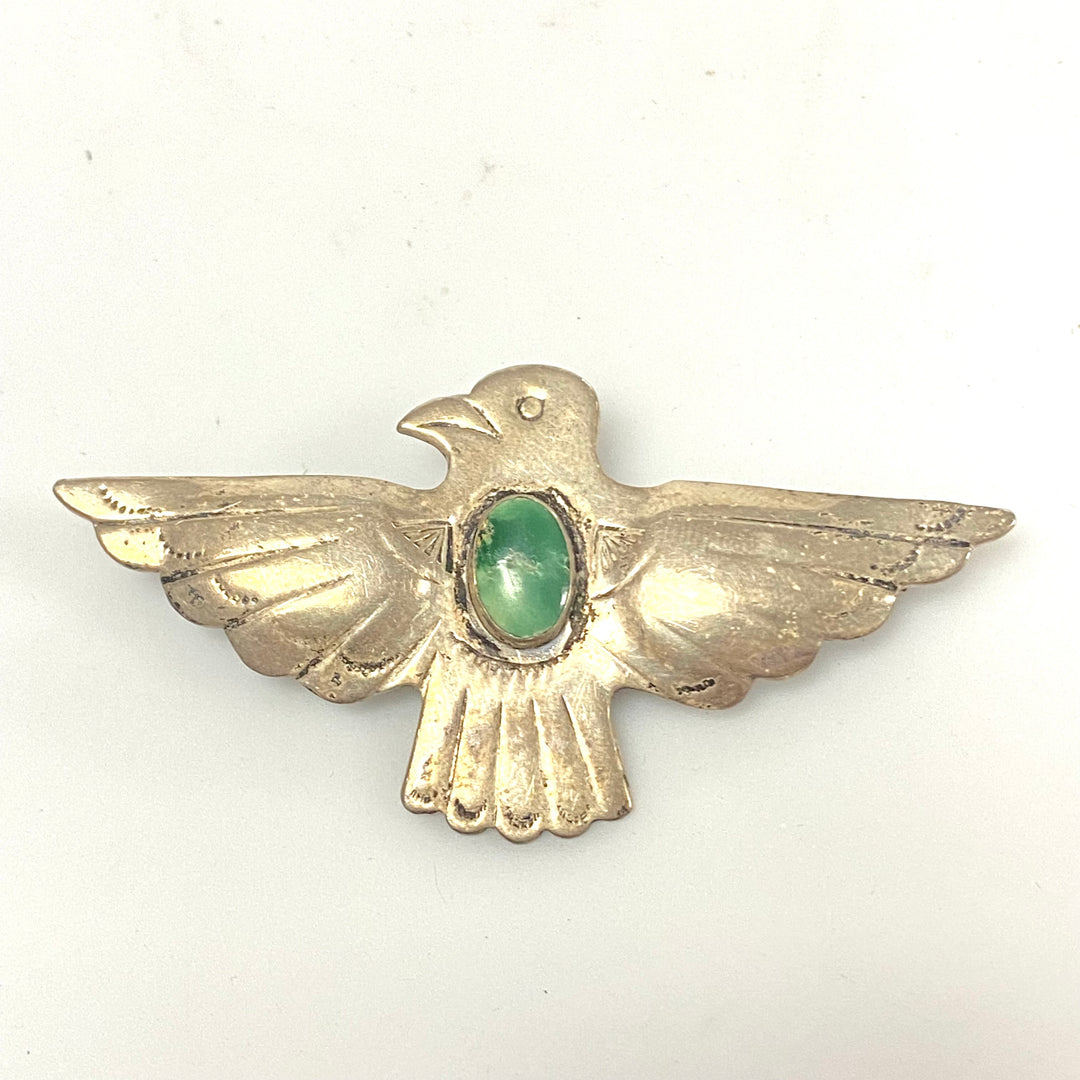 v156 Antique Navajo Thunderbird Turquoise Pin Brooch Vintage Native American