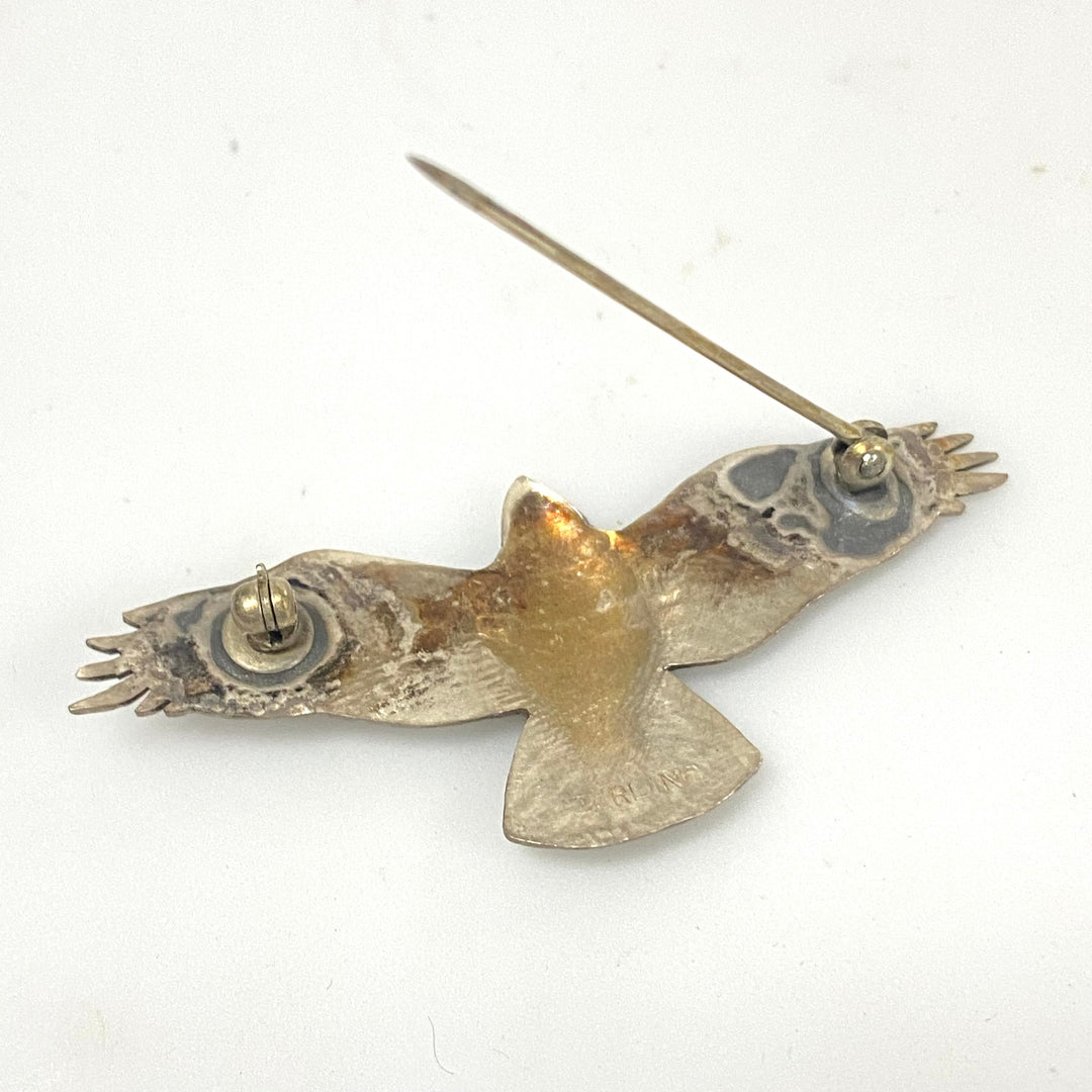 v157 Vintage Eagle Hammerwork Sterling Silver Pin Brooch