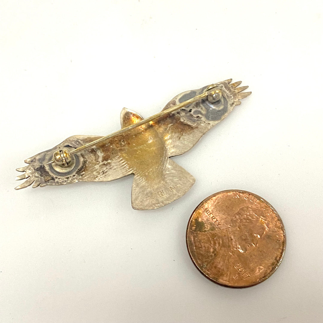 v157 Vintage Eagle Hammerwork Sterling Silver Pin Brooch