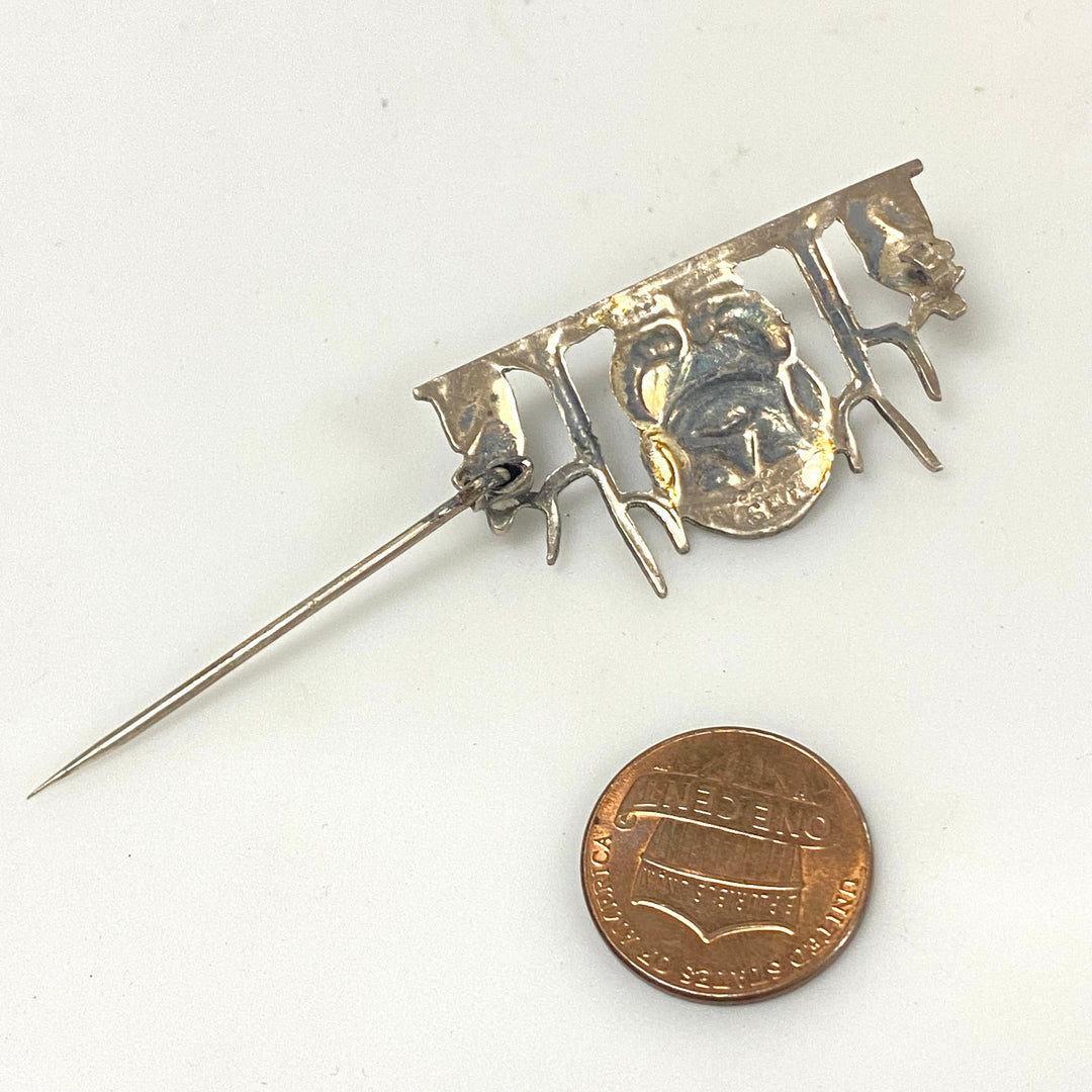 v162 Vintage 900g Silver Navajo Art Real Unpolished Gemstone Brooch Pin