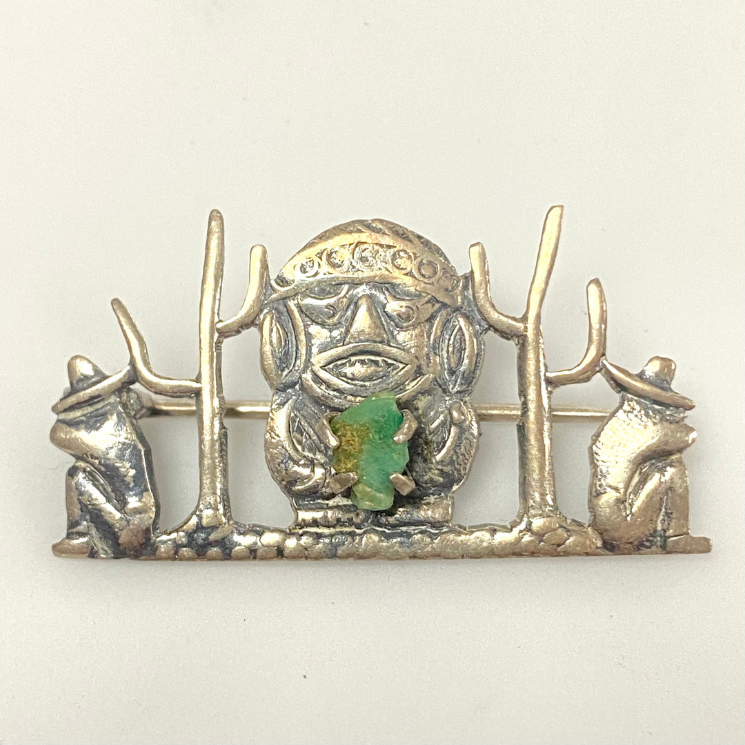 v162 Vintage 900g Silver Navajo Art Real Unpolished Gemstone Brooch Pin