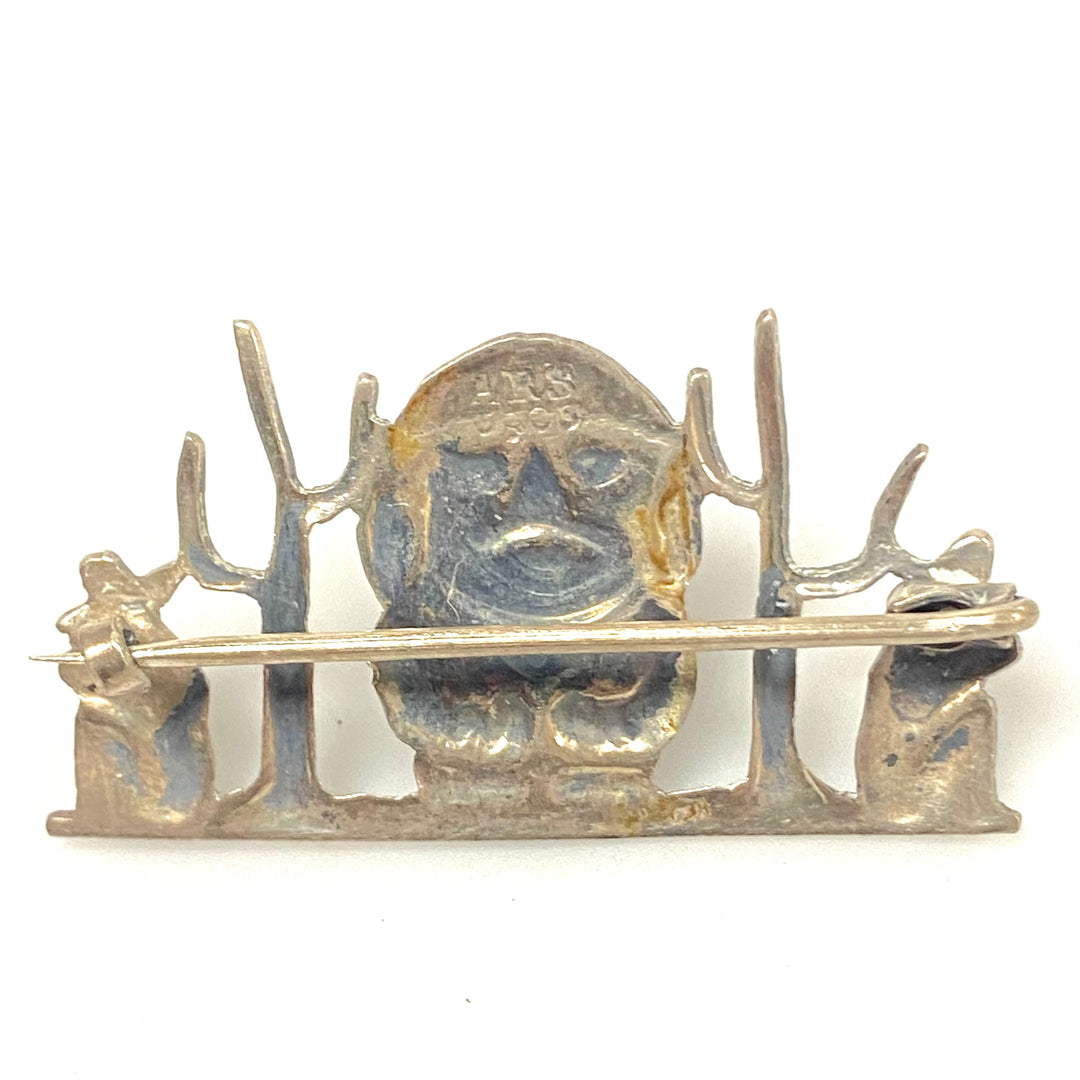 v162 Vintage 900g Silver Navajo Art Real Unpolished Gemstone Brooch Pin