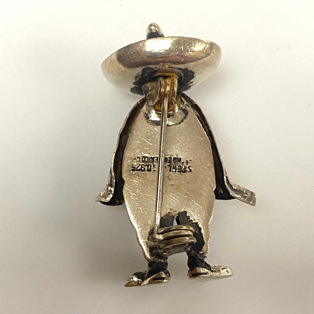 v163 Vintage Sterling Silver 925 Mexican Sombrero Man Brooch Pin