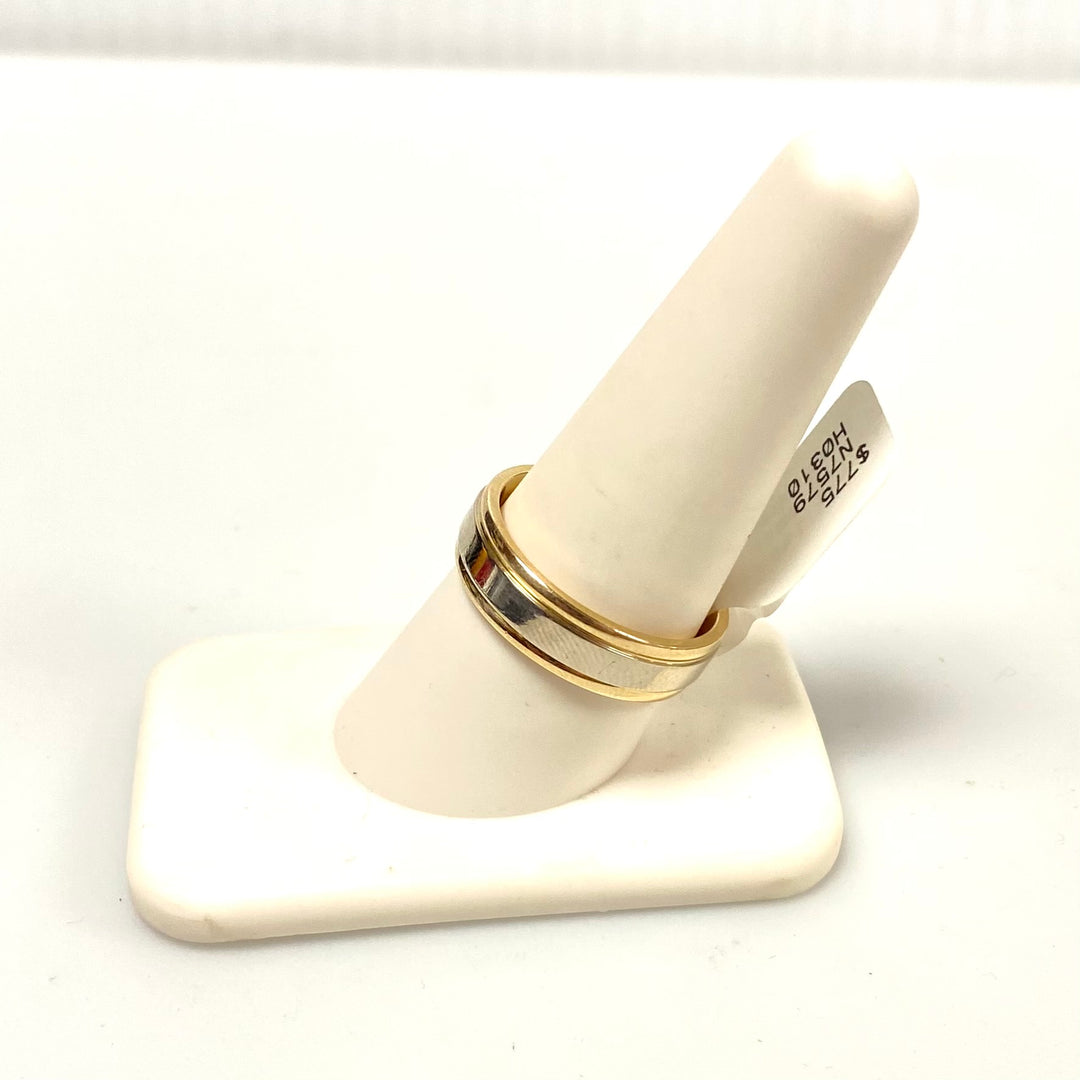 v167 Vintage 14K White Yellow Gold 6mm Classic Style Wedding Band Ring Size 9