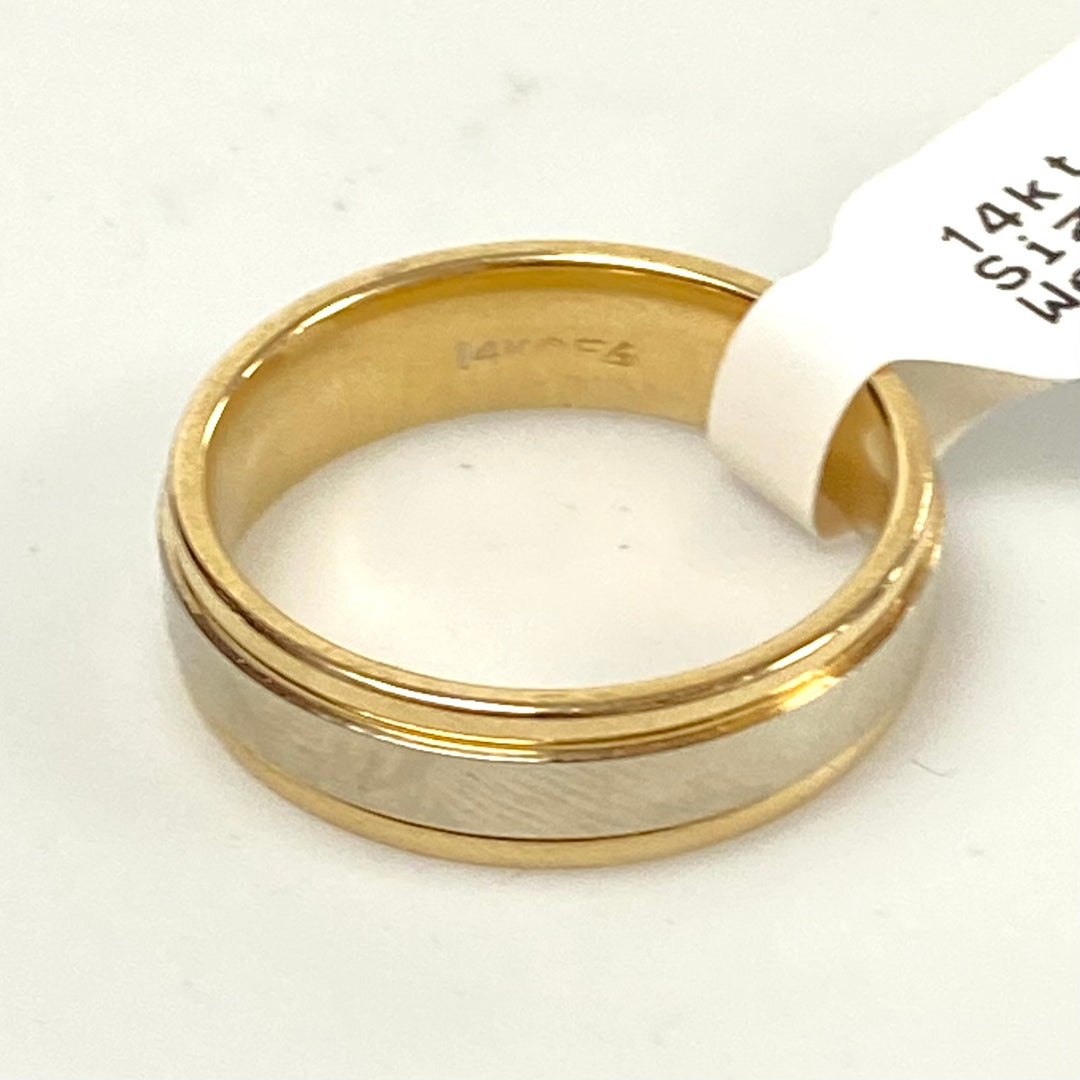 v167 Vintage 14K White Yellow Gold 6mm Classic Style Wedding Band Ring Size 9