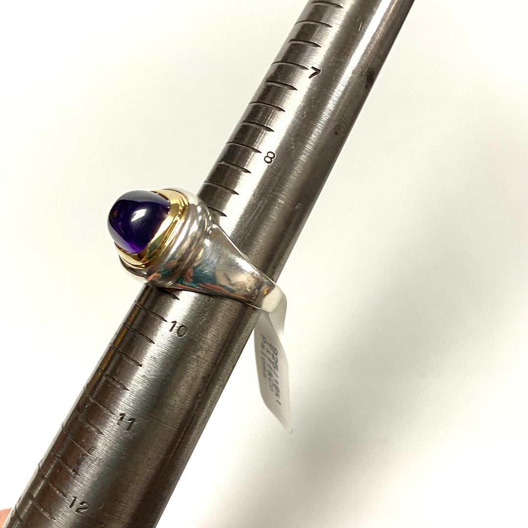 v169 Vintage 18K Yellow Gold Silver Amethyst Stone Ring Sz 9 Tiffany & Co Paloma