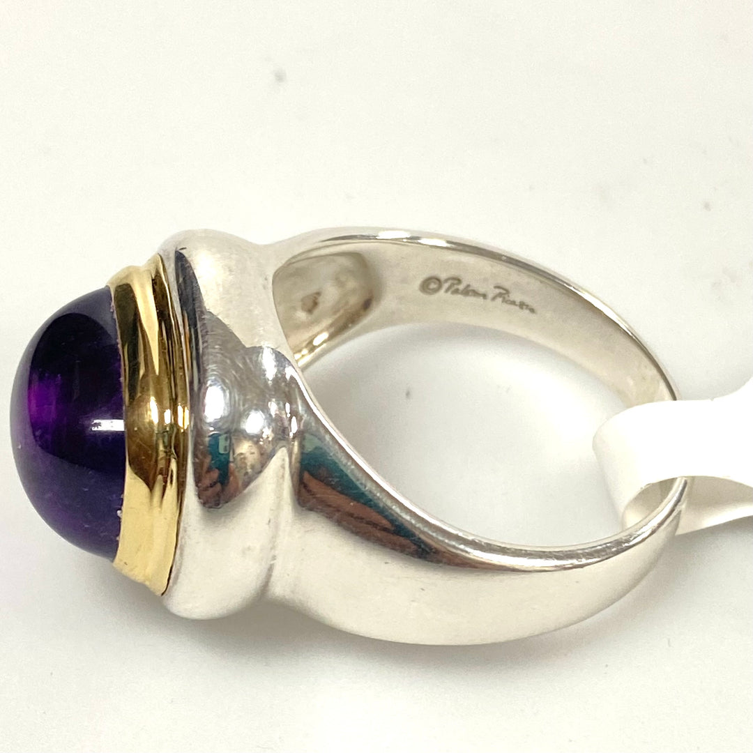 v169 Vintage 18K Yellow Gold Silver Amethyst Stone Ring Sz 9 Tiffany & Co Paloma