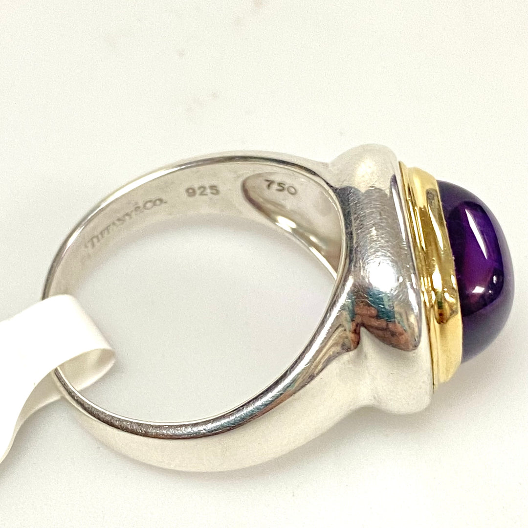 v169 Vintage 18K Yellow Gold Silver Amethyst Stone Ring Sz 9 Tiffany & Co Paloma