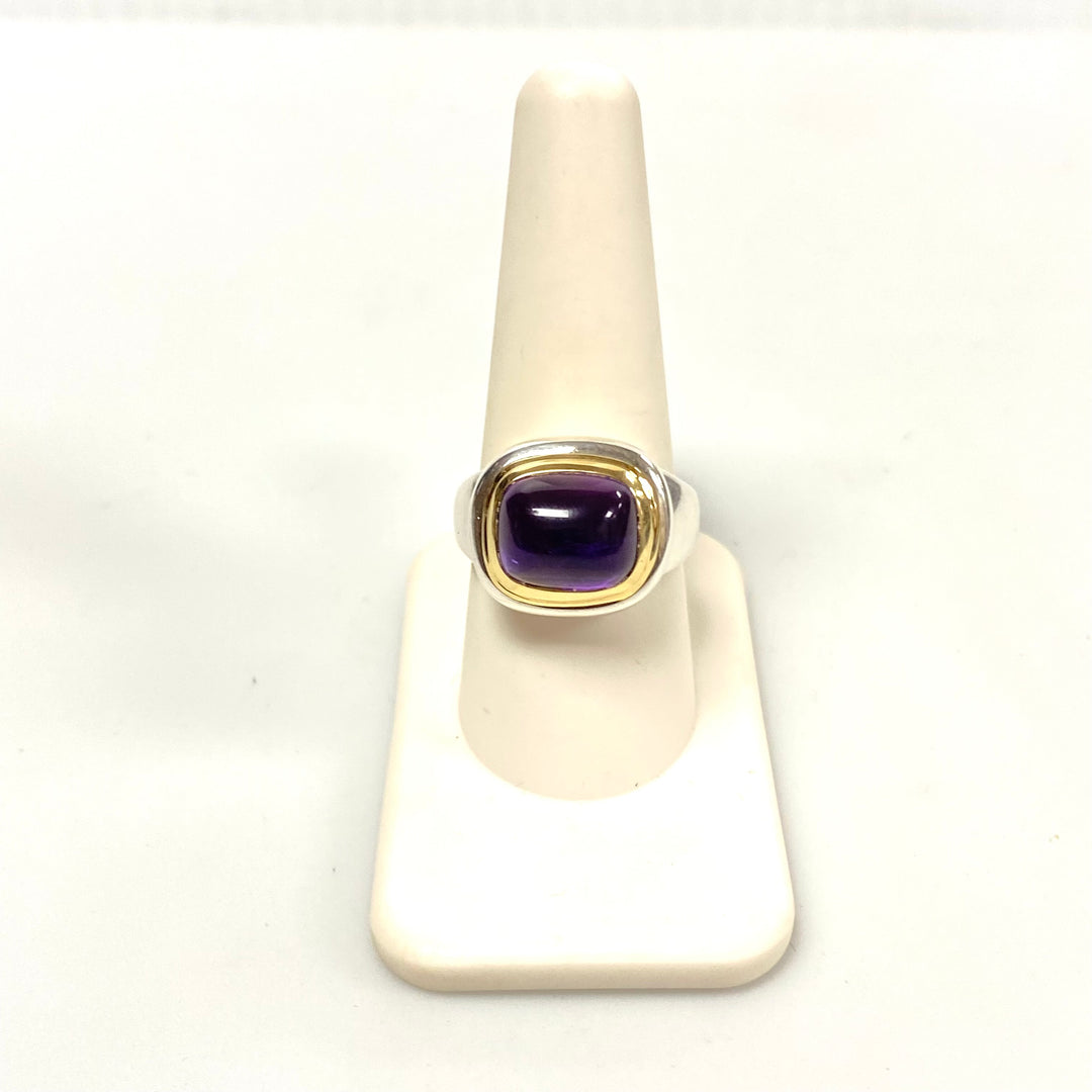 v169 Vintage 18K Yellow Gold Silver Amethyst Stone Ring Sz 9 Tiffany & Co Paloma