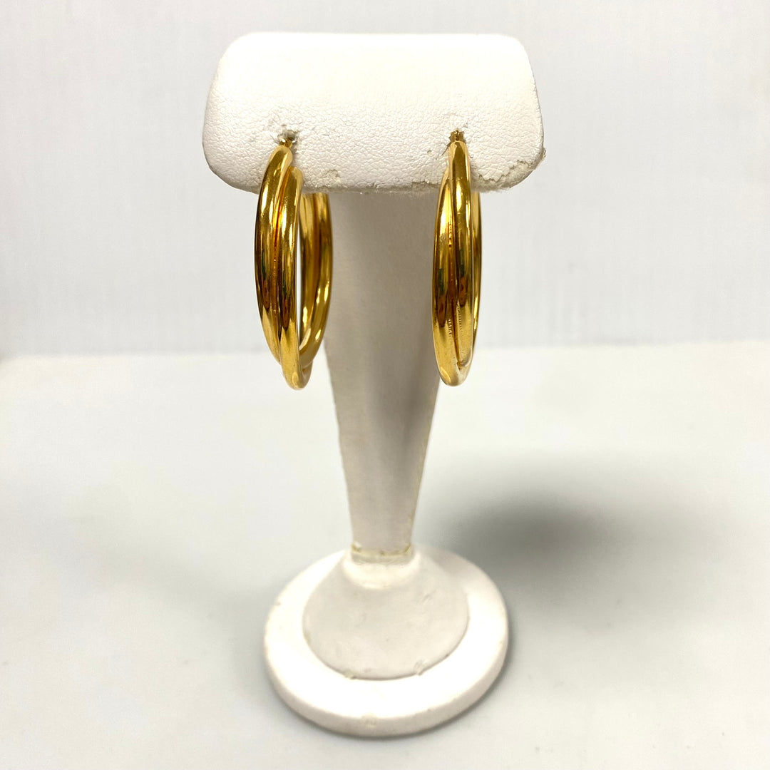 v170 Vintage Classic 14K Yellow Gold Hanging Hollow Twisted Hoop Earrings