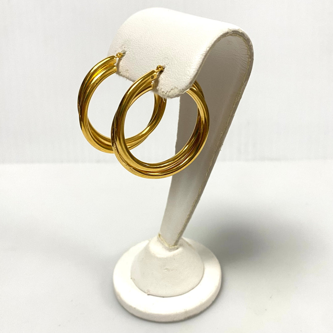 v170 Vintage Classic 14K Yellow Gold Hanging Hollow Twisted Hoop Earrings