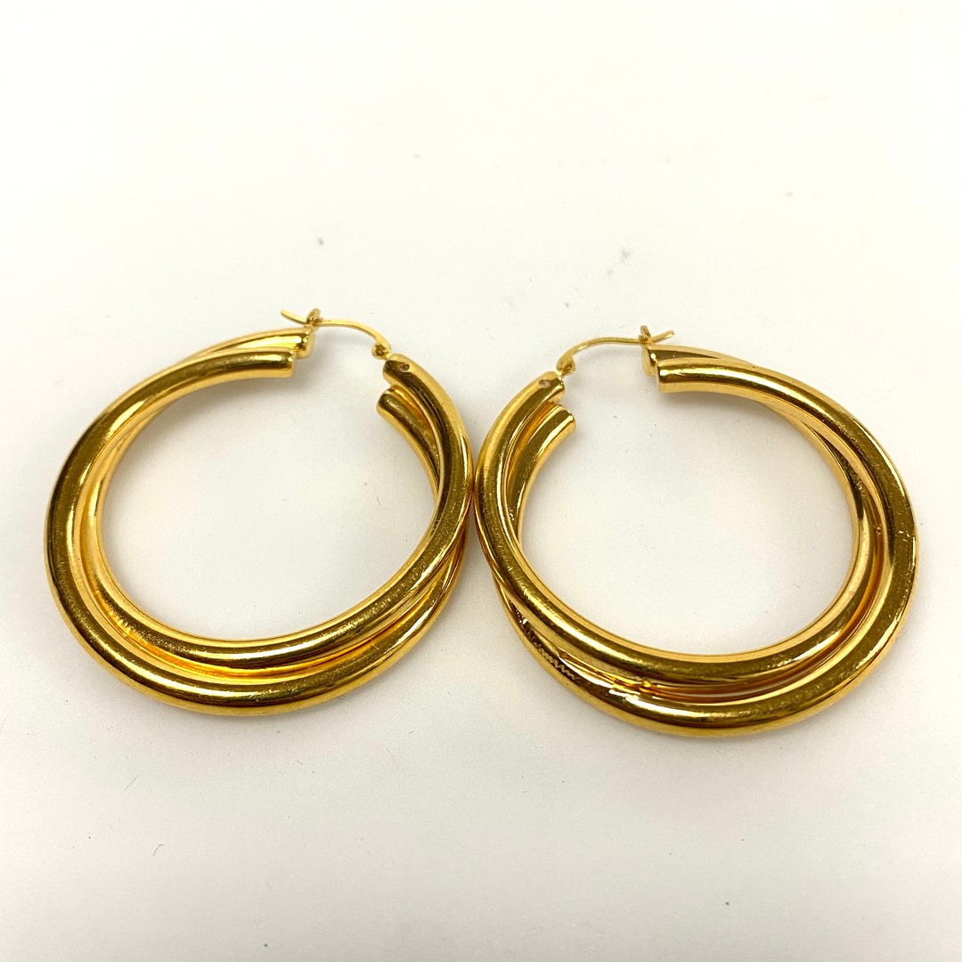 v170 Vintage Classic 14K Yellow Gold Hanging Hollow Twisted Hoop Earrings