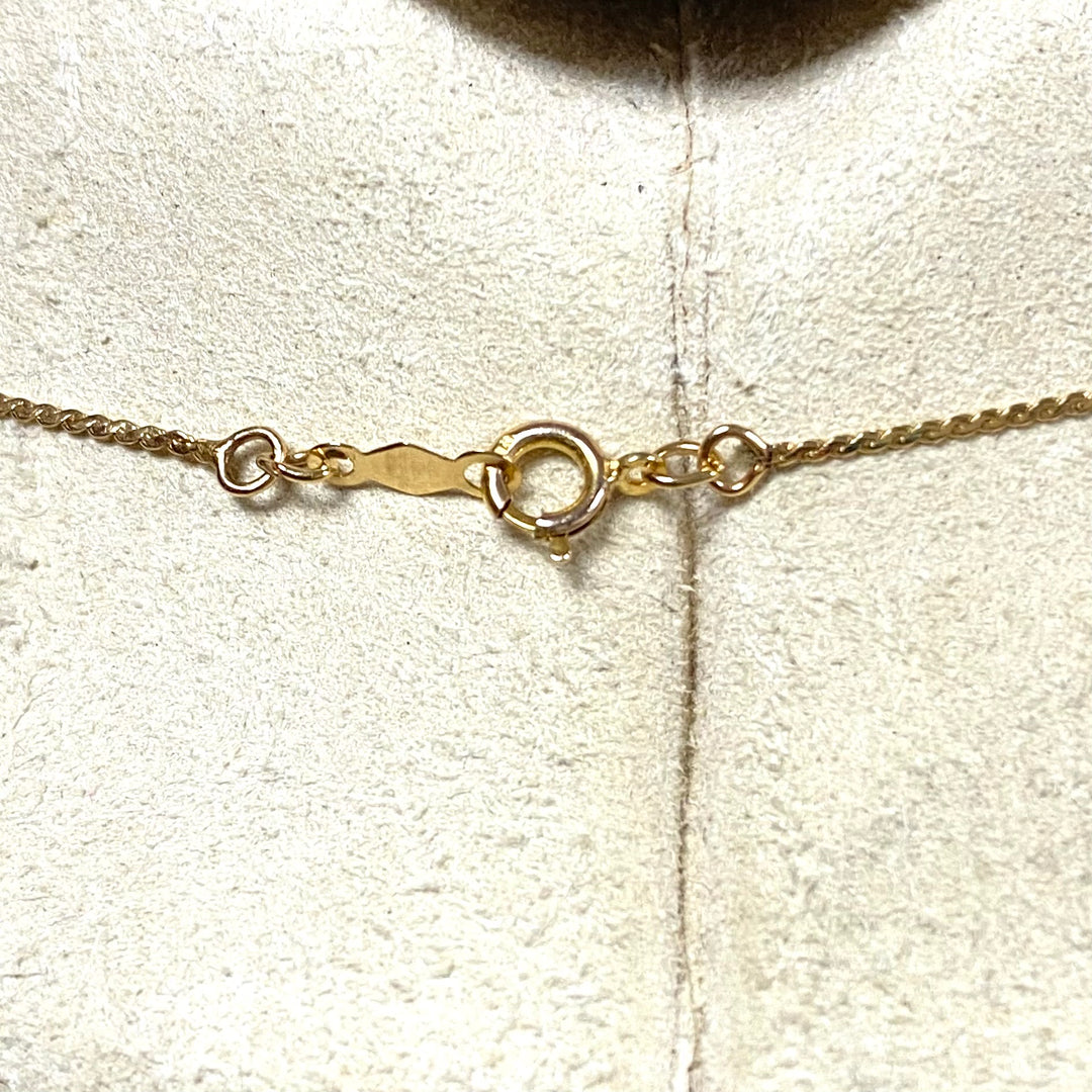 v174 Vintage 14K Yellow Gold Chain Necklace 14" & 14K Yell Gold Garnet Pendant