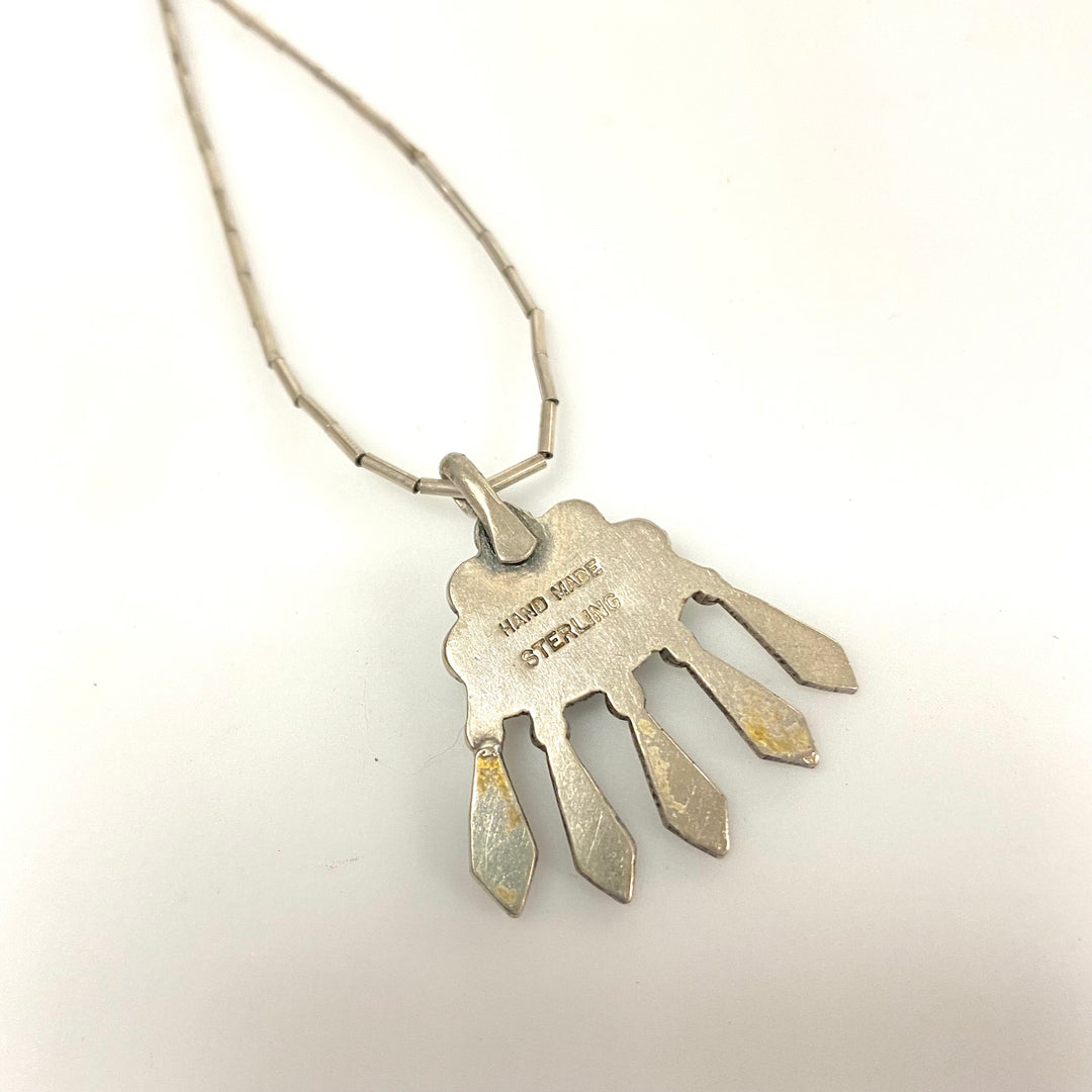 v179 Vintage Turquoise Sterling Silver Hand Made Navajo Art Pendant Necklace