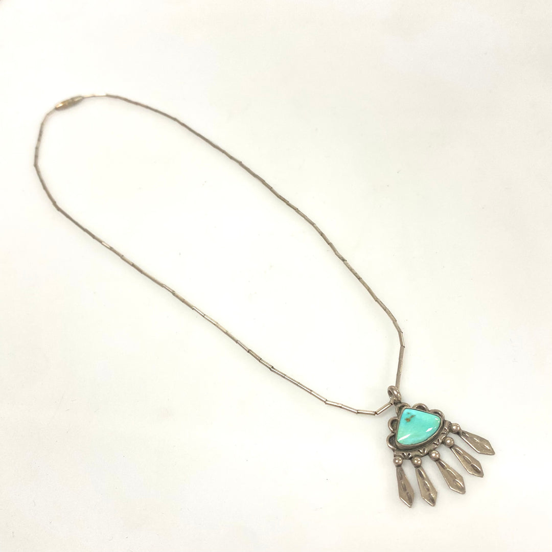 v179 Vintage Turquoise Sterling Silver Hand Made Navajo Art Pendant Necklace