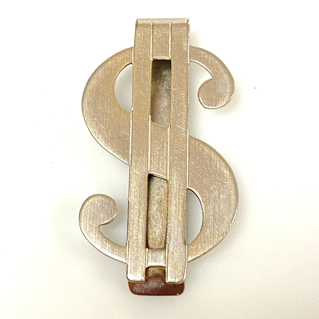 v184 Vintage Stainless Steel Money Clip Cash Holder $ Dollar Sign Shape
