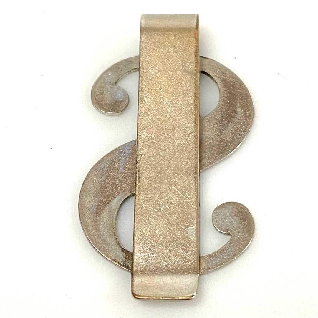 v184 Vintage Stainless Steel Money Clip Cash Holder $ Dollar Sign Shape