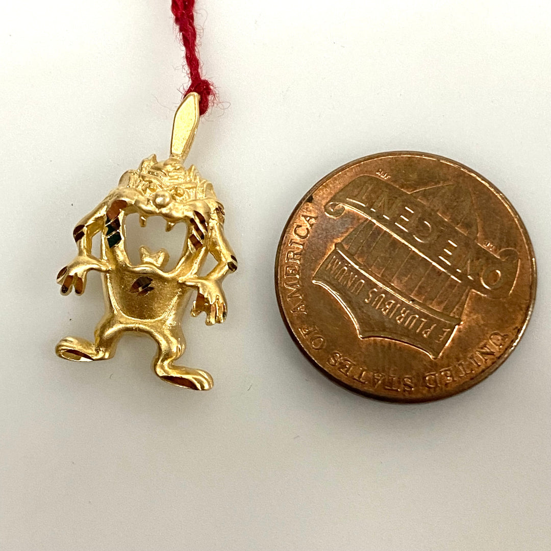 v186 Vintage Tasmanian Devil Charm Pendant Looney Tunes 14k Yellow Gold Charm