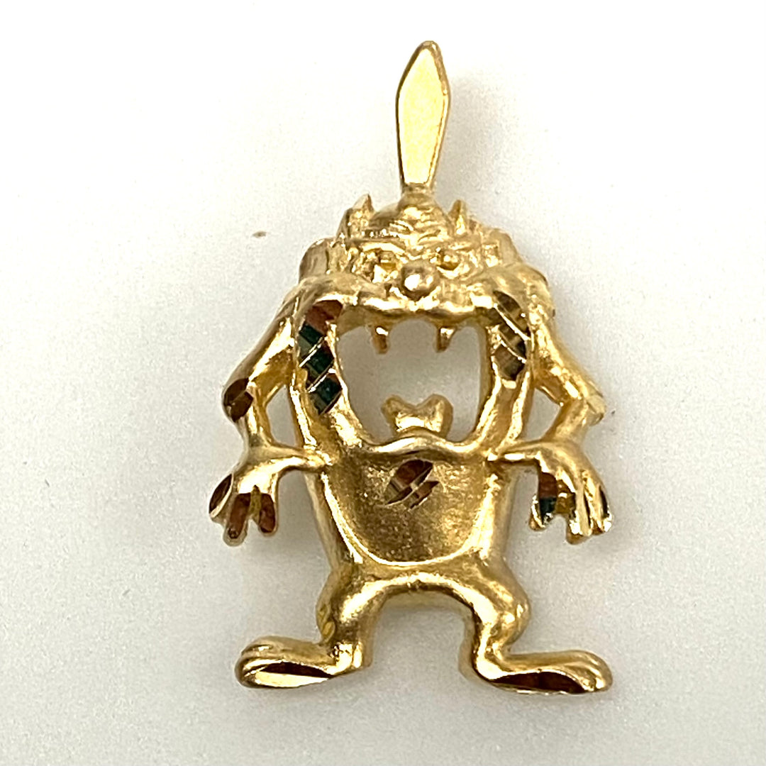 v186 Vintage Tasmanian Devil Charm Pendant Looney Tunes 14k Yellow Gold Charm
