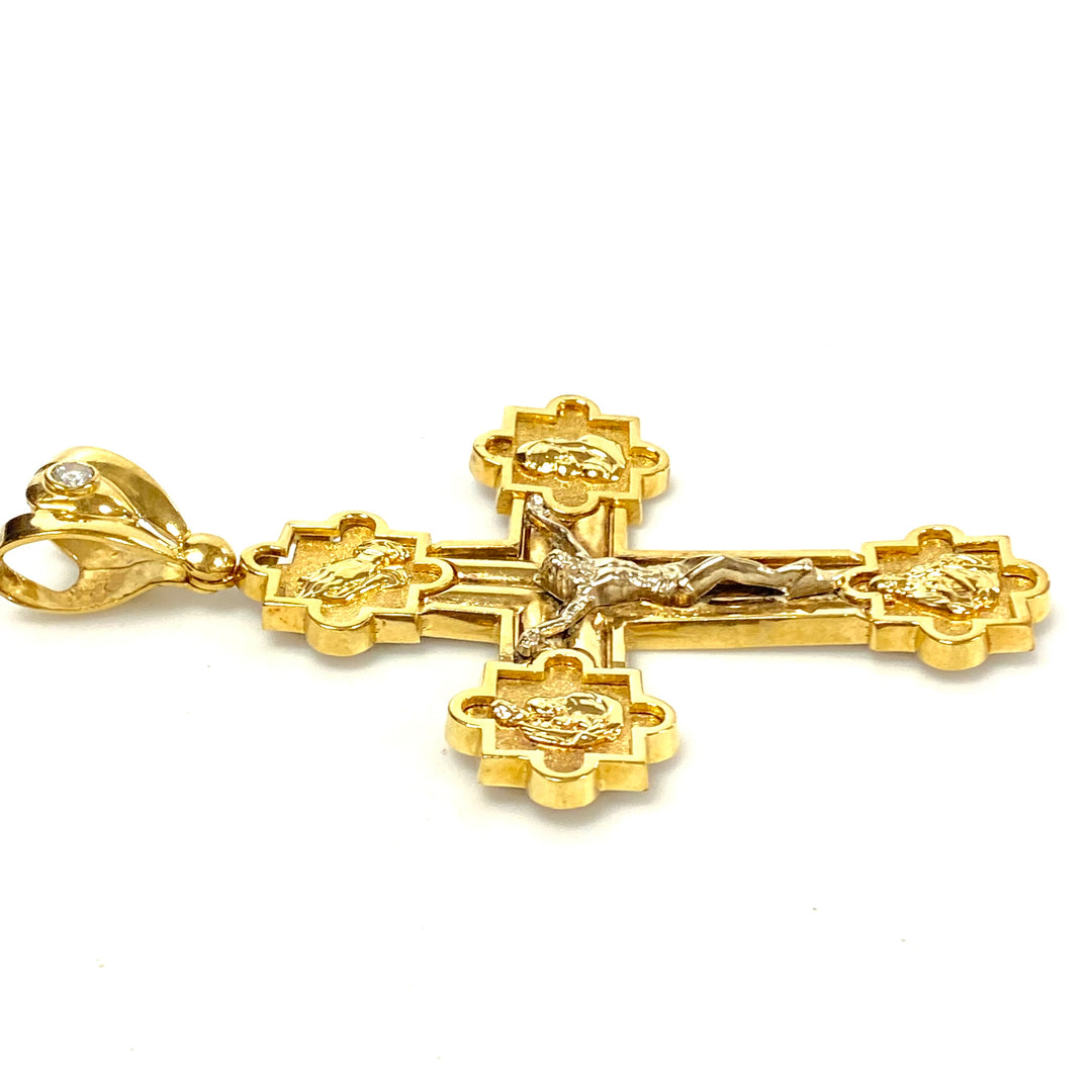 v187 Vintage 10k Yellow Gold Cubic Zirconia Massive Cross Pendant Religious