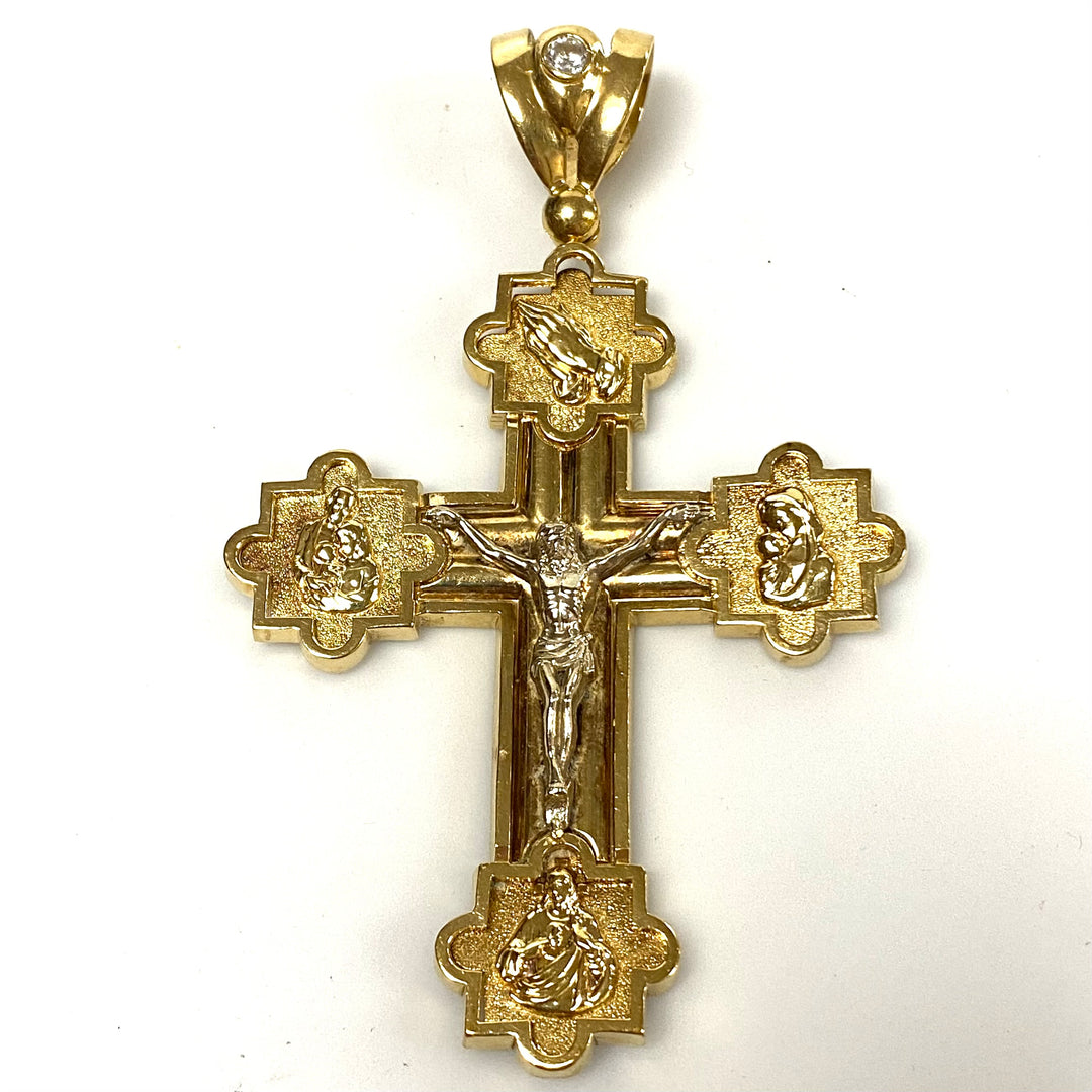 v187 Vintage 10k Yellow Gold Cubic Zirconia Massive Cross Pendant Religious