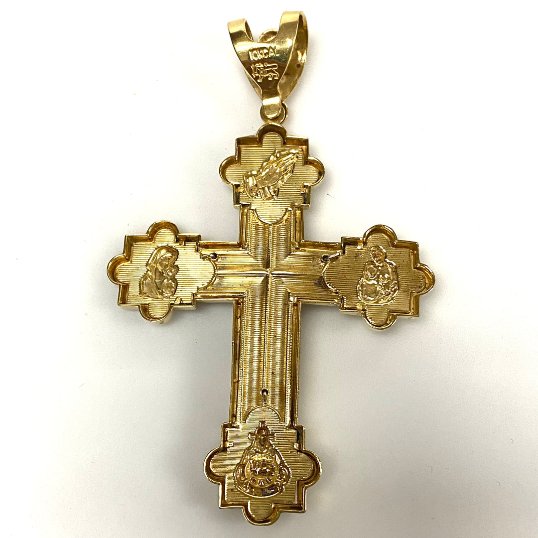 v187 Vintage 10k Yellow Gold Cubic Zirconia Massive Cross Pendant Religious