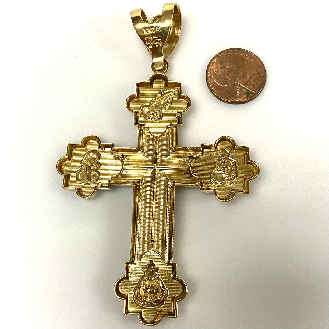 v187 Vintage 10k Yellow Gold Cubic Zirconia Massive Cross Pendant Religious