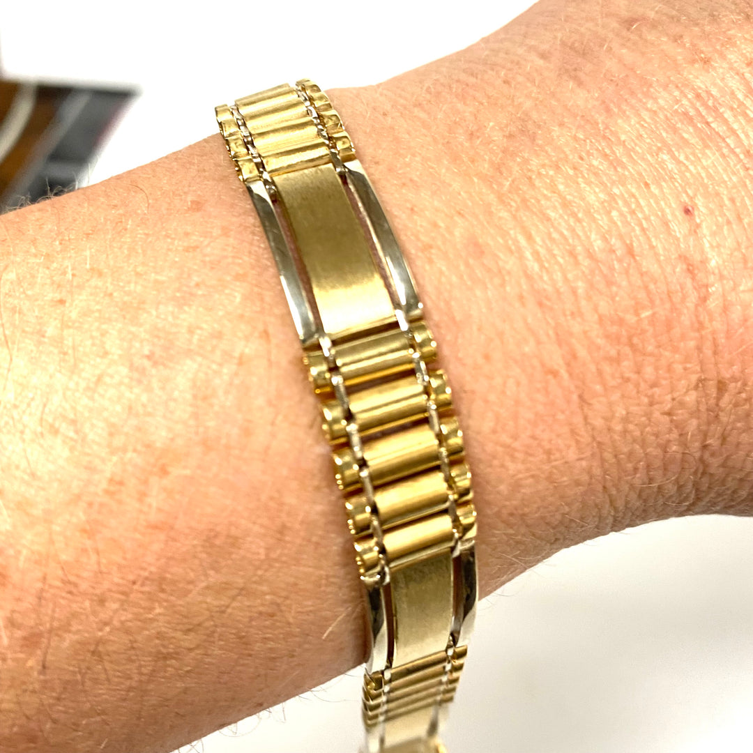 v188 Vintage 10K Yellow Gold Thick 10mm Wide Link Tennis Unisex Bracelet 8" long