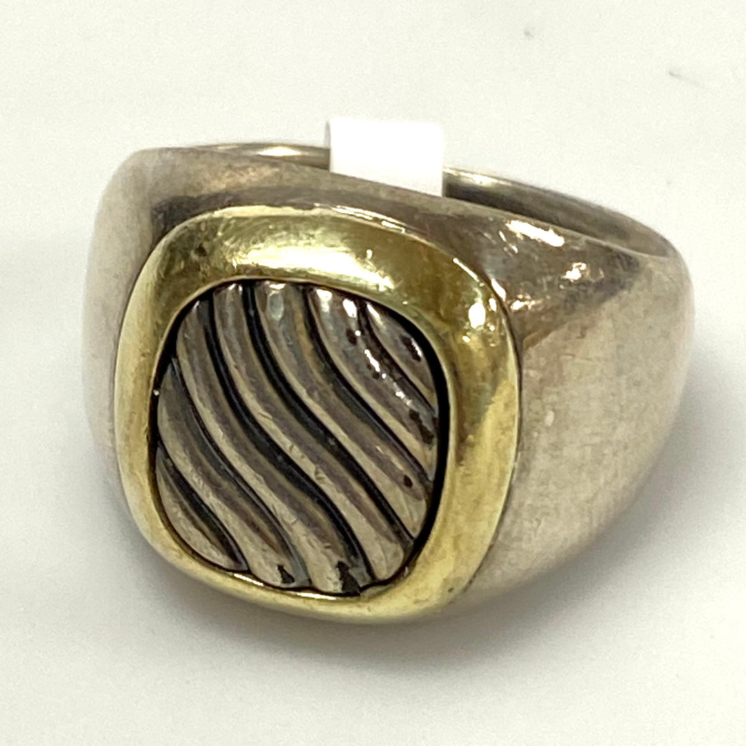 v189 Vintage David Yurman 925 Sterling Silver & 14K Yellow Gold Ring Sz 10 Wavy Cable