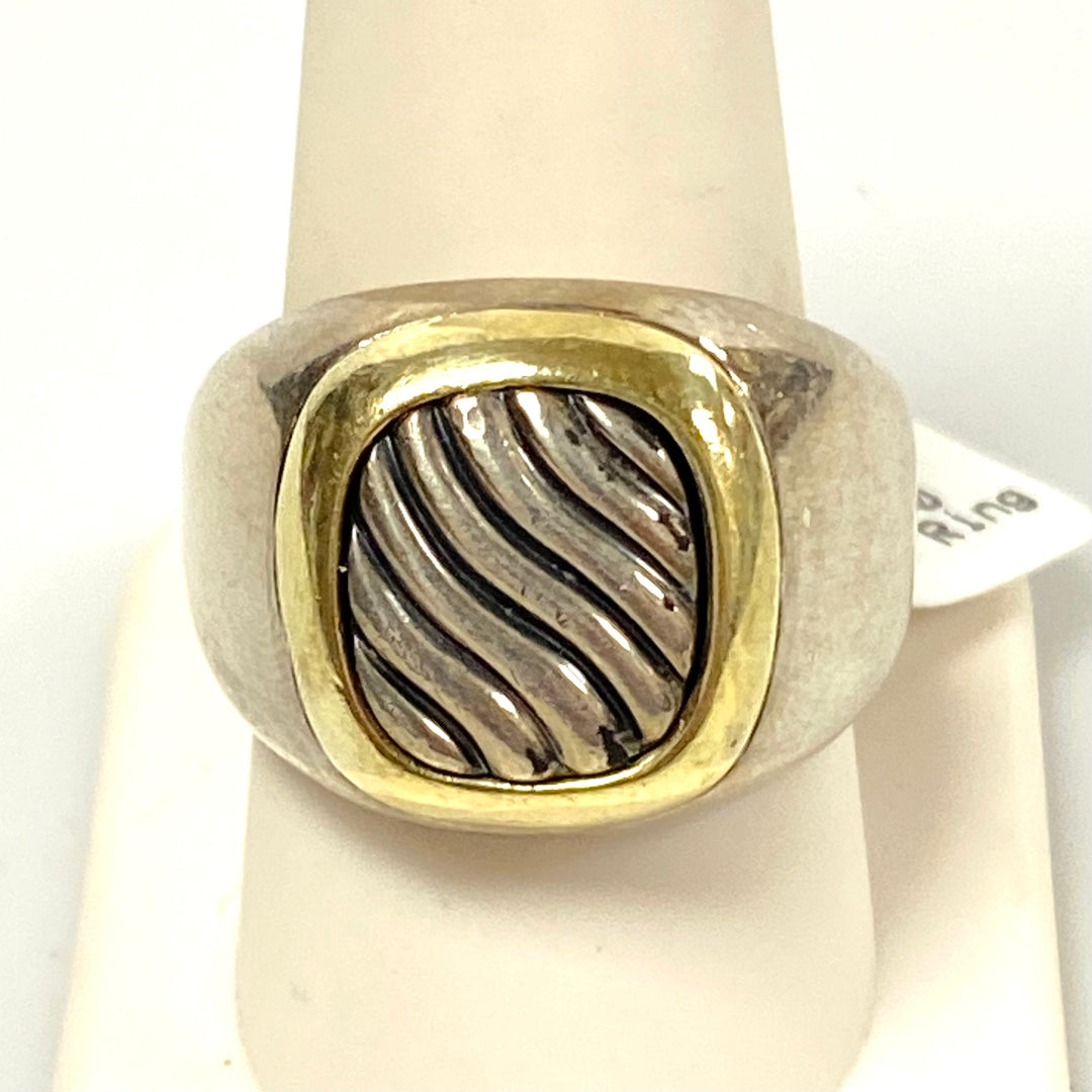 v189 Vintage David Yurman 925 Sterling Silver & 14K Yellow Gold Ring Sz 10 Wavy Cable