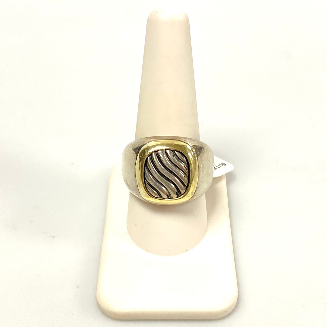 v189 Vintage David Yurman 925 Sterling Silver & 14K Yellow Gold Ring Sz 10 Wavy Cable