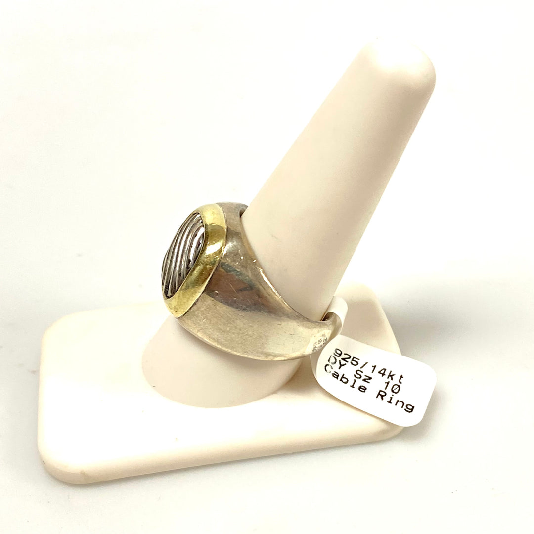v189 Vintage David Yurman 925 Sterling Silver & 14K Yellow Gold Ring Sz 10 Wavy Cable