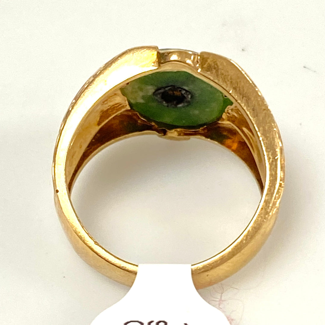 v190 Vintage 10K Yellow Gold CZ & Green Stone  Ring Size 8.5 Unisex