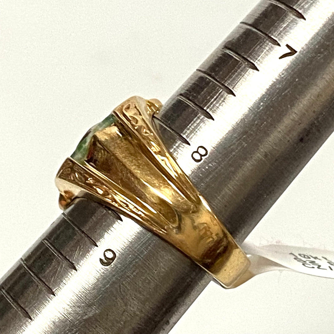 v190 Vintage 10K Yellow Gold CZ & Green Stone  Ring Size 8.5 Unisex